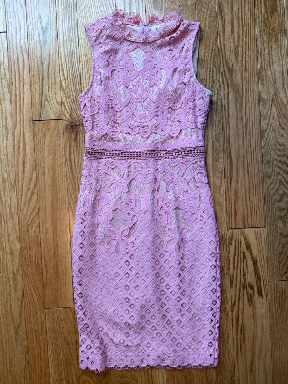 Just Me Pink Lace High-Neck Sheath Dress